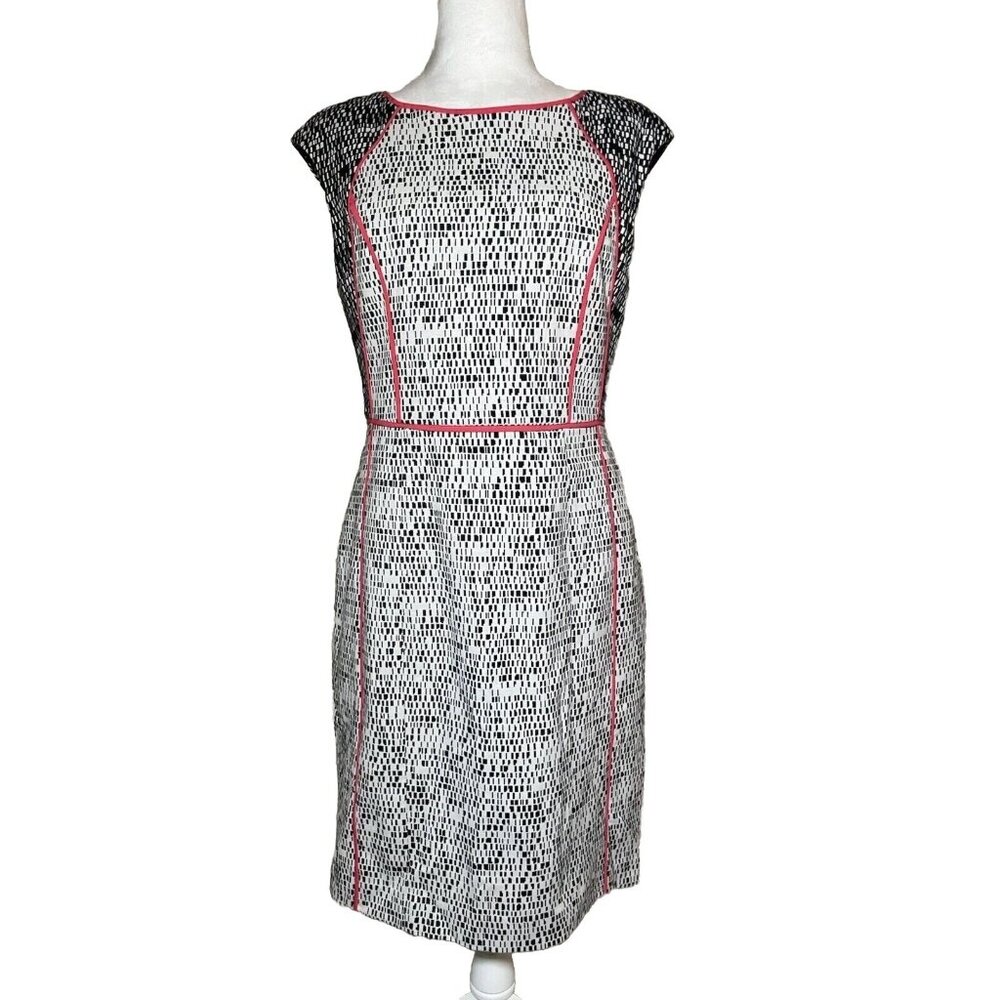 Calvin Klein Color Block Sheath Dress Pink Black White Geometric 6 Lined Zipper